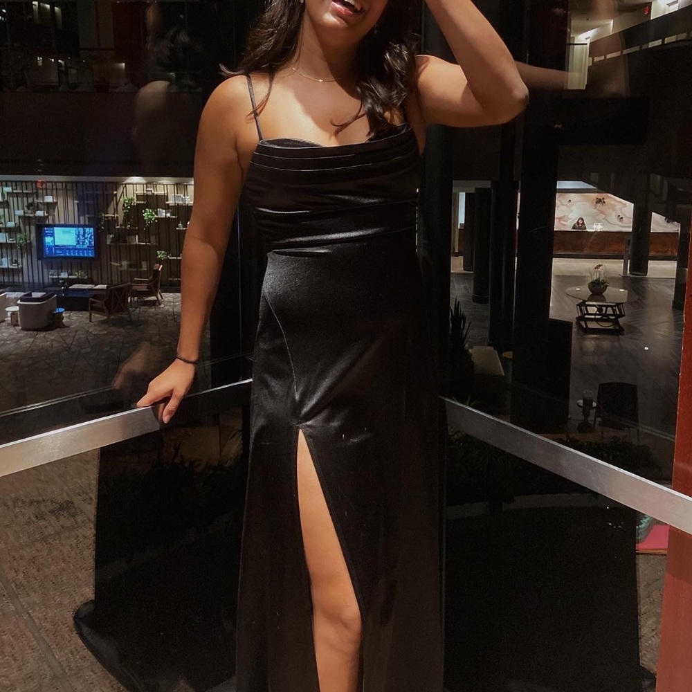 Windsor- Marissa Black Formal Satin Cowl Neck Dress